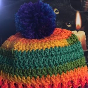 Rainbow Colored Crocheted Hat - New